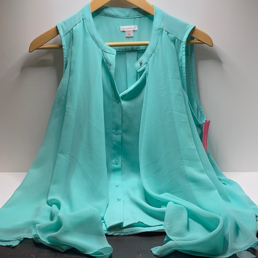 New xhilaration short sleeve scarf blouse large blue